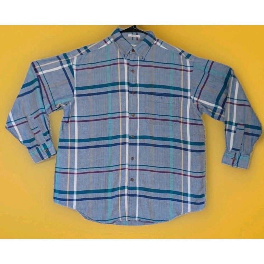 Vintage Arrow River Flannel Shirt Large L 90s Striped Button Up Long Sleeve VTG